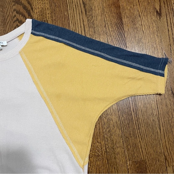 Umgee Waffle Texture Blue Gold Oatmeal Oversized Mid Sleeve Shirt Size Small - Picture 4 of 7